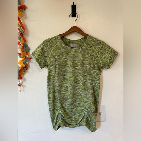 Athleta Tops - Athleta Fastest Track Seamless Shirt Women's Large Green Ruched Athletic Gym EUC